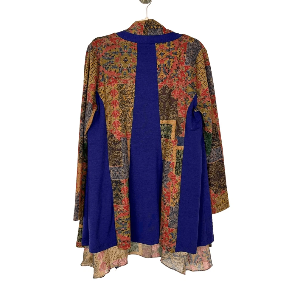 Soft Surroundings Sweater XL Patchwork Blue Yellow Izmur Topper Paisley Cardigan - Image 2 of 4
