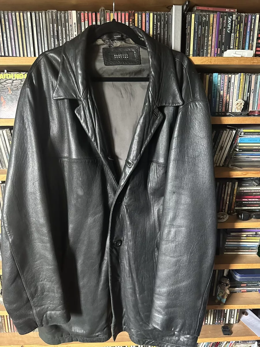 Vintage BARNEYS NEW YORK Black Leather Jacket Car Coat in Size Men's XXL |  eBay