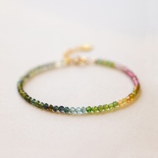 Natural Watermelon Tourmaline Healing Reiki Crystal Minimalist Dainty Bracelet