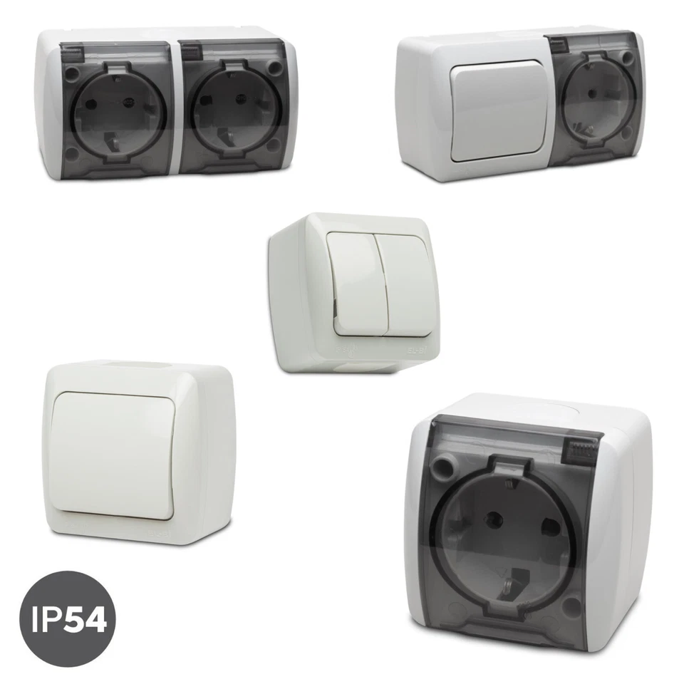 HOROZ AP, AUFPUTZ, Schuko Steckdose, Steckdosen, Schalter, Taster, EL-BI EVA IP 54