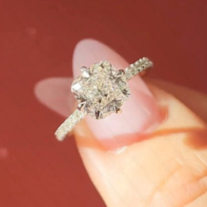 Authentic 1.78Ctw Cushion Moissanite Compass Setting Engagement Ring 14K White Gold Plated