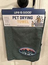 Life is Good Dog Drying Towel Bath 44 X 27.5  , Microfiber, Ultra Absorbent-Green