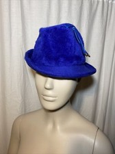 Vintage Empress West Germany Womens Hat Royal Blue Faux Fur Fuzzy Fedora