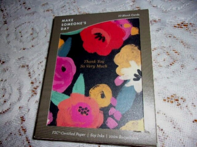 Compendium Colorful Floral Thank You Note Cards- Set of 10- New