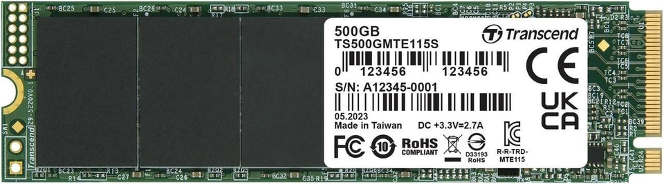 Transcend 500GB PCIe SSD 115S NVMe M.2 2280 PCIe Gen3 x4 SSD Model TS500GMTE115S - Image 2 of 4