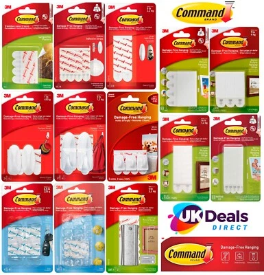 3M Command Strips Picture Frame Hanging Wall Hooks Hanger & Clips Damage Free