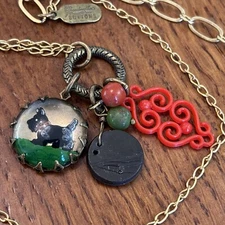 Grandmother’s Buttons Vintage Gold Plated 23” Necklace Scottie Dog++ Hz