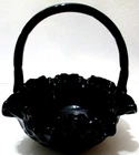 Vintage Fenton Glass Basket Thumbprint # 4434 Black 8 1/2" Tall