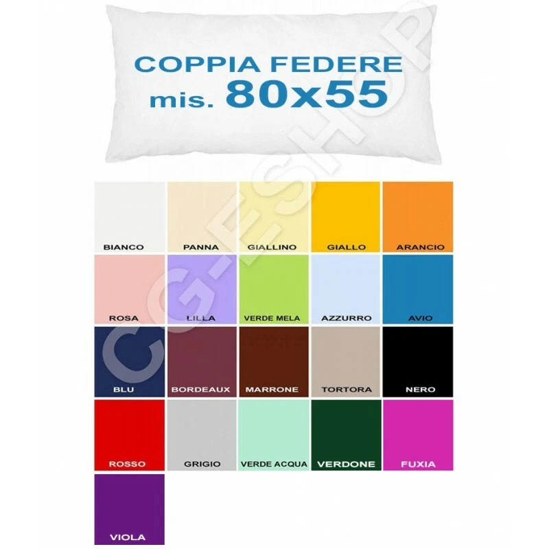 CONFEZIONI GIULIANA Coppia federe cuscino 50x80 - Tinta unita 100% cotone - Colori a scelta