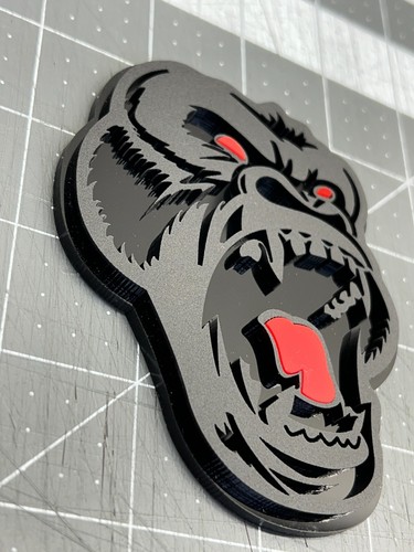 Angry Gorilla Red Eye Car Truck Emblem Badge Matte Black on Black Custom PK of 2 - Picture 9 of 10
