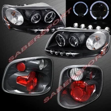 Black Halo Projector Headlights + CF Taillights for 01-03 F-150 w/ Flareside Bed