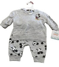 New Disney Baby 2 Piece Mickey Mouse Hooded Sweatshirt  Sweatpants Grey 3/6 M