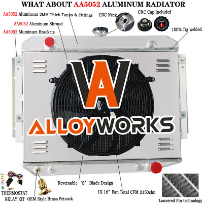 3 Row Radiator Shroud Fan For 1971-1979 Dodge D/W D100 D150 W200 W300 Pickup