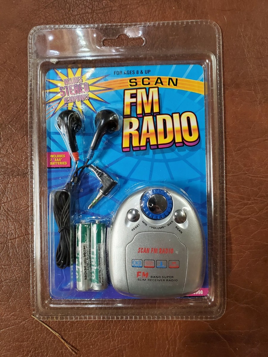Auto Scan Blue & Silver FM Radio With Earphones new in box