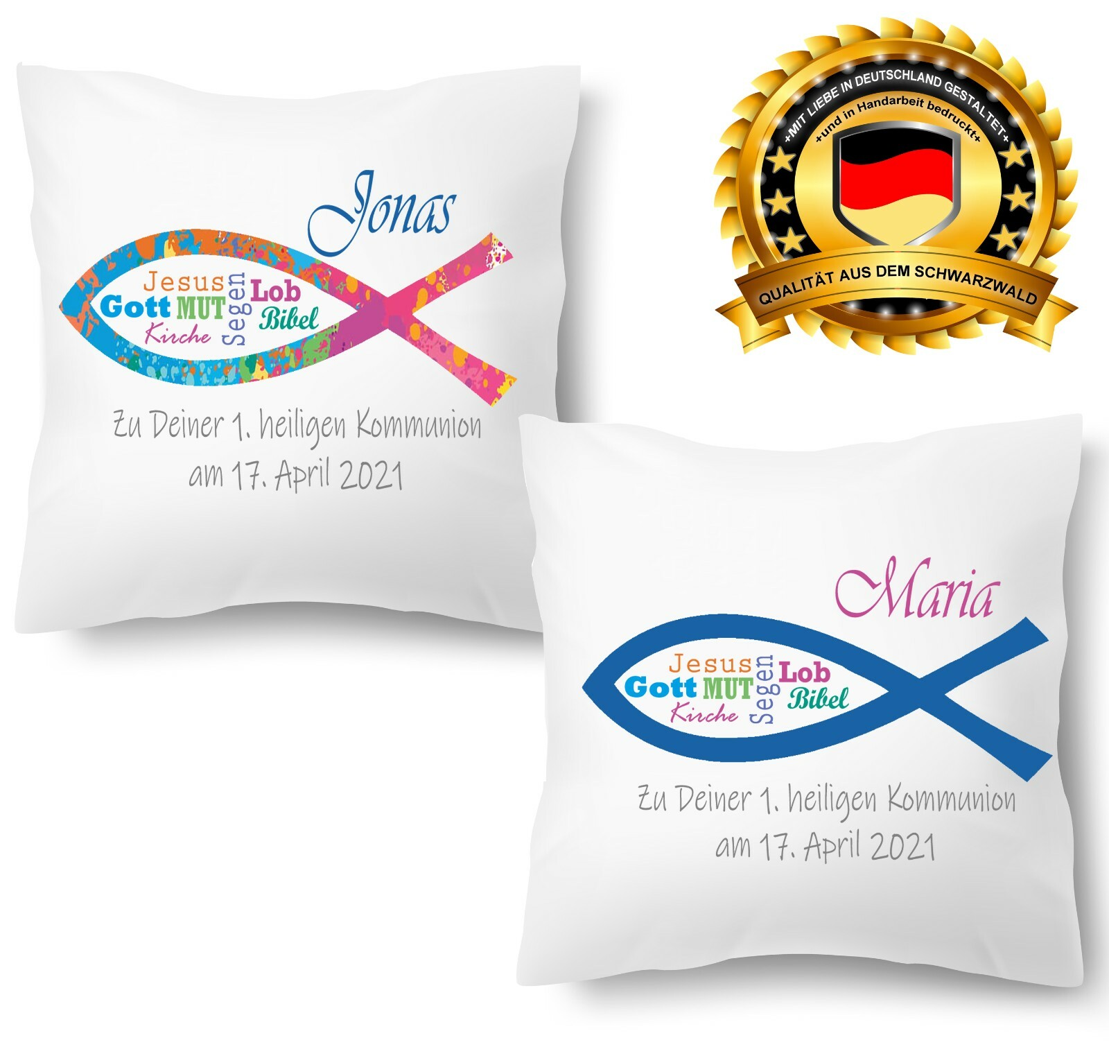 1.HEILIGE KOMMUNION GESCHENK PERSONALISIERTES KISSEN FISCH | DEKO FOTOKISSEN