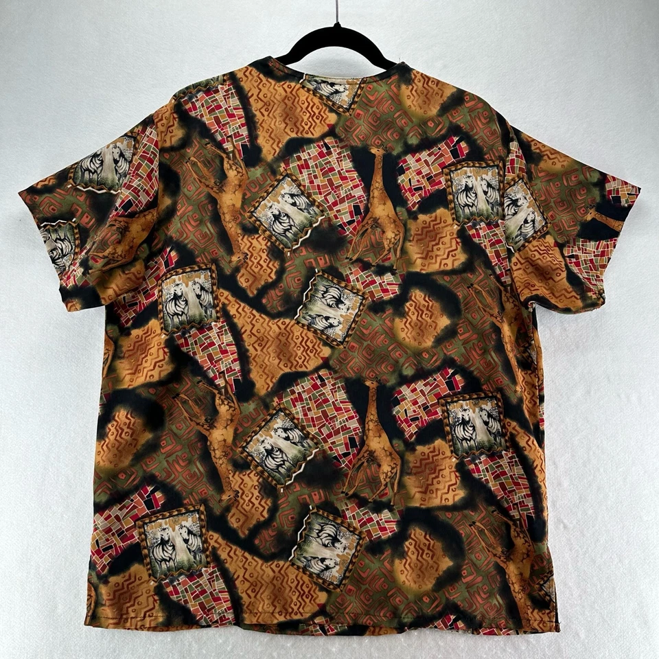 Рубашка с шелковистыми скрабами мужская размер M юго-западный принт зебра медицинская униформа коричневая - Изображение 2 из 4