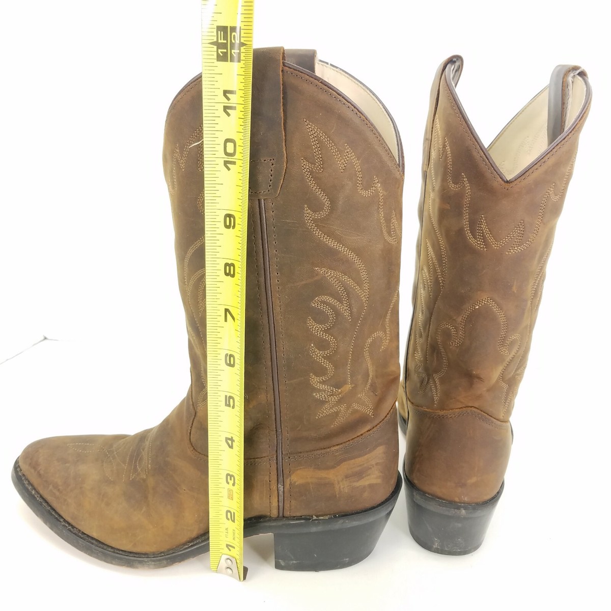 bay Vintage Old West Snip Pointed Toe Cowboy Brown Leather Boots