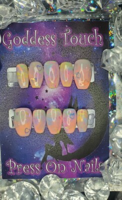 Rainbow tye dye press on nails handmade