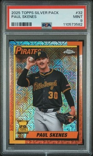 2025 Topps Series 1 Baseball Paul Skenes Silver Pack Mojo Refractor #32 PSA 9
