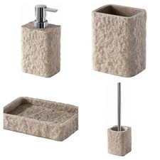 SET ACCESSORI BAGNO DA APPOGGIO IN RESINA EFFETTO PIETRA ARIES BEIGE GEDY ARREDO