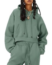 Women Fleece 2 Piece Tracksuits Fall Winter Sweatshirt Jogger Pants Matching ...