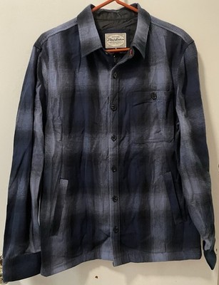 Flag &Anthem Men s Navy Blue Plaid Button Up Lightweight Jacket Coat Size Medium