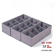 3 Pack Sock Underwear Drawer Organizer Dividers, Collapsible 8 Cells Grey