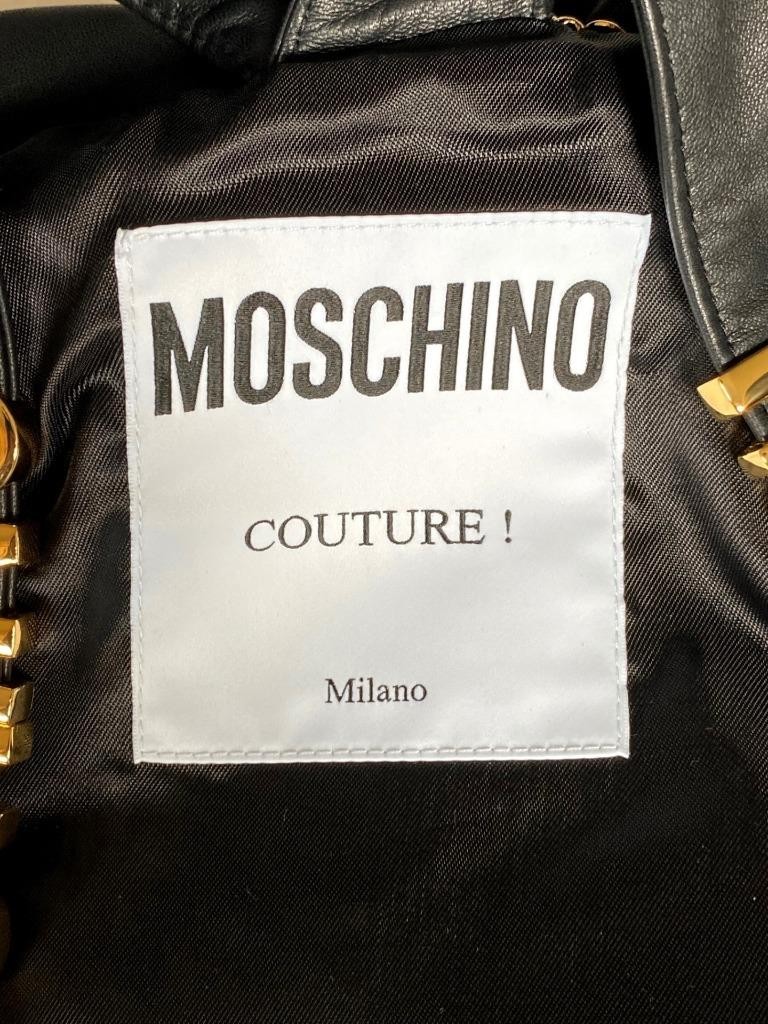 Moschino Couture Gold LOGO Black Leather Jacket  UK12-14 L NWT Rare image 4