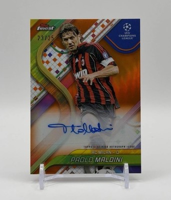 2024-25 Topps Finest UEFA Paolo Maldini Orange Wave Auto /25 AC Milan