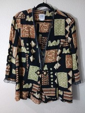 R M Richards Jacket Womens XL Black Tropical Print Lightweight Open Front
