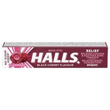 Halls sin azúcar añadido cereza negra, gotas para la tos, 9 pastillas
