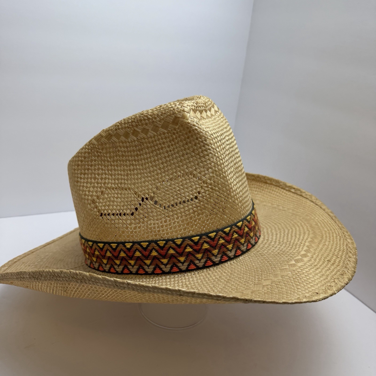 Vintage Unisex Hush Puppies Straw Cowboy Hat Size 7 1/8 Woven Band Hippy Ranch image 8