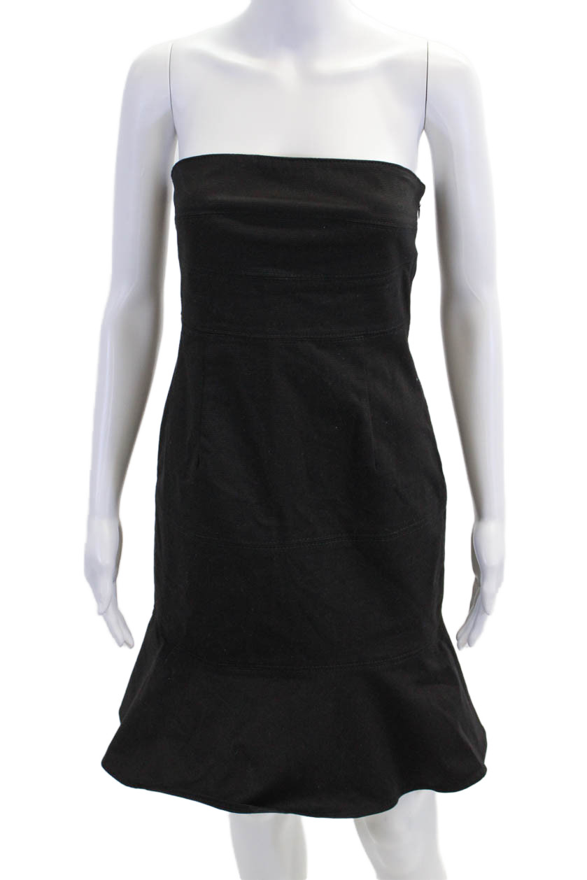 RED Valentino Womens Cotton Ruffle Hem Strapless Mini Dress Black Size 40