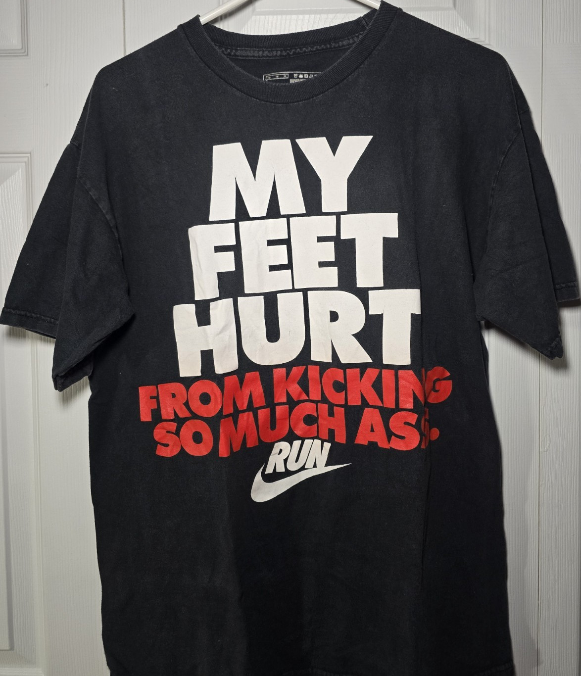 Nike Men's Black Funny Graphic Logo Cotton Crewneck Short Sleeve T-Shirt L