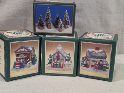 New Vintage 1993 Crystal Falls Village 4 pc bundle Christmas collectible winter