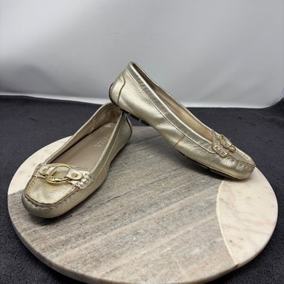 Lauren Ralph Lauren Cadence Loafers Metallic Gold Leather Driving Flats Bit 6.5B