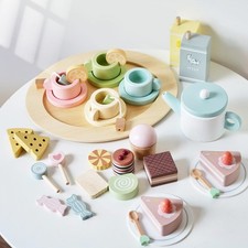 Wooden Tea Party Set for Little Girls, 34 PCS Wooden Tea Set for Toddlers 3-5...