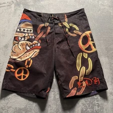 Ed HARDY By Christian Audigier Board Shorts Men’s 34 Pray For Surf a Bulldog EDH