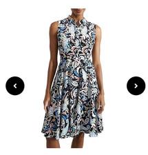 Hobbs Petite Belinda Paisley Shirt Dress Navy Multi Sleeveless Belted UK 18