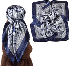 35 Inch Wild Rag Cowboy Scarves for Men Large Rancher Neckerchief Silk Blue