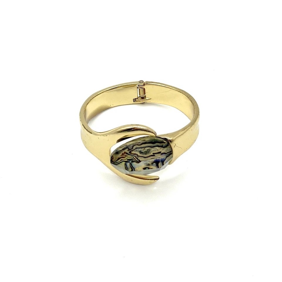 Robert L Morris RLM Lizard Soho Abalone Cuff Bracelet Midnight Desert Gold Tone - Image 2 of 4