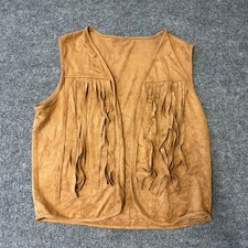 Unbranded Fringe Vest Womens Size M Tan Faux Suede Western Boho Tassel