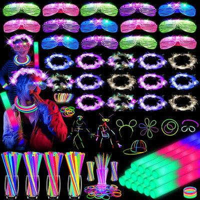 142 PCS Glow in the Dark Party Supplies, 14PCS Foam Glow Sticks, 14PCS Light up