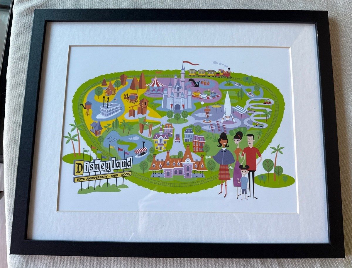 SHAG Disneyland Park Map Print 8”x11” Matted Framed 50th