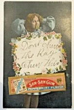 1910 Sen-Sen Gum Advertising Postcard – “Don’t Lend the Rag, Chew This”