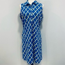 J. McLaughlin L Blue Yellow Athletic Polo Midi Dress Geometric Stretch Resort