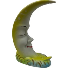 Vintage Crescent Man In The Moon Ceramic Incense Burner Figurine Matte Finish