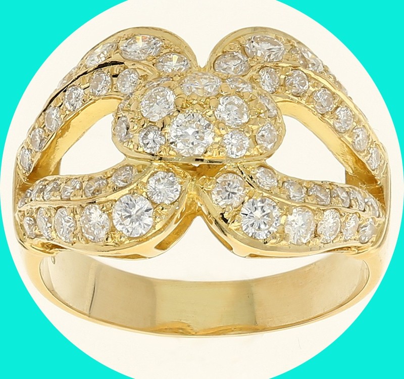 Natural Diamond Abstract Ring Round Brilliant 1.0CT 18K Yellow Gold Size 7.25