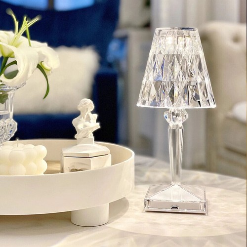 LAMPADA LED DA TAVOLO ABS EFFETTO CRISTALLO TOUCH DIMMERABILE RICARICABILE USB - Foto 3 di 6
