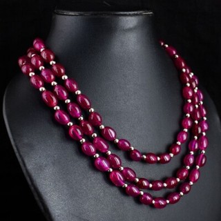 3 Strand Fabulous 585.00 Cts Pink Ruby Beautiful Necklace Jewelery VK 46 E688